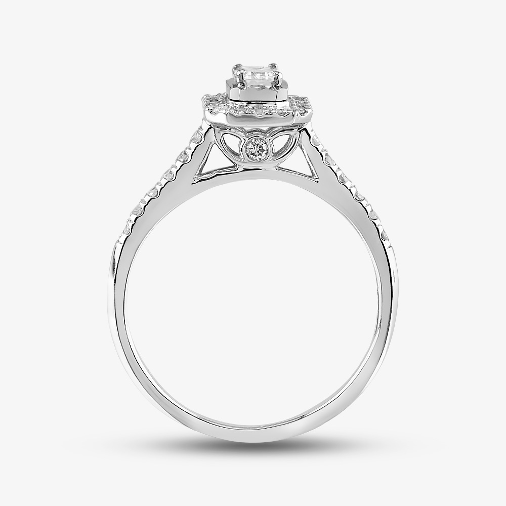 9ct White Gold 0.50ct Emerald Cut Diamond Cluster Shoulder Set Ring THR29083-50