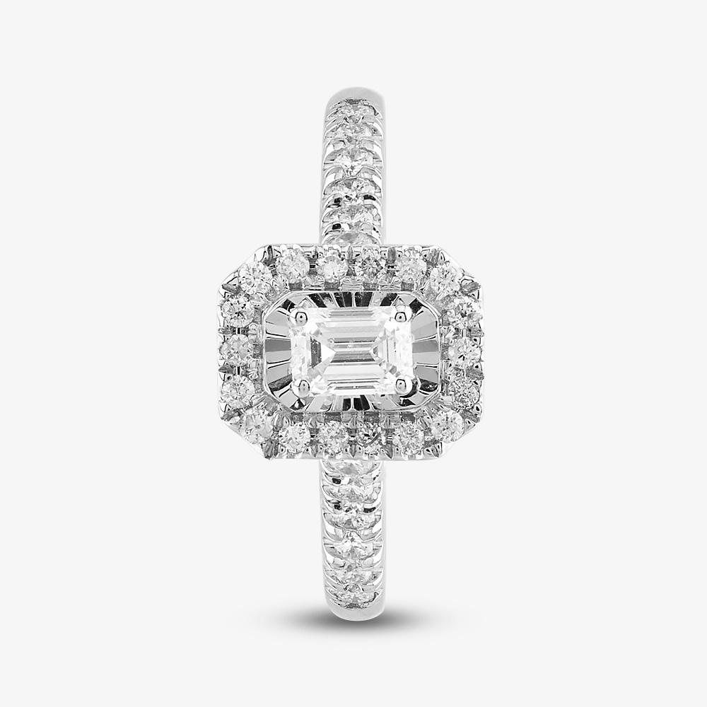9ct White Gold 0.50ct Emerald Cut Diamond Cluster Shoulder Set Ring THR29083-50