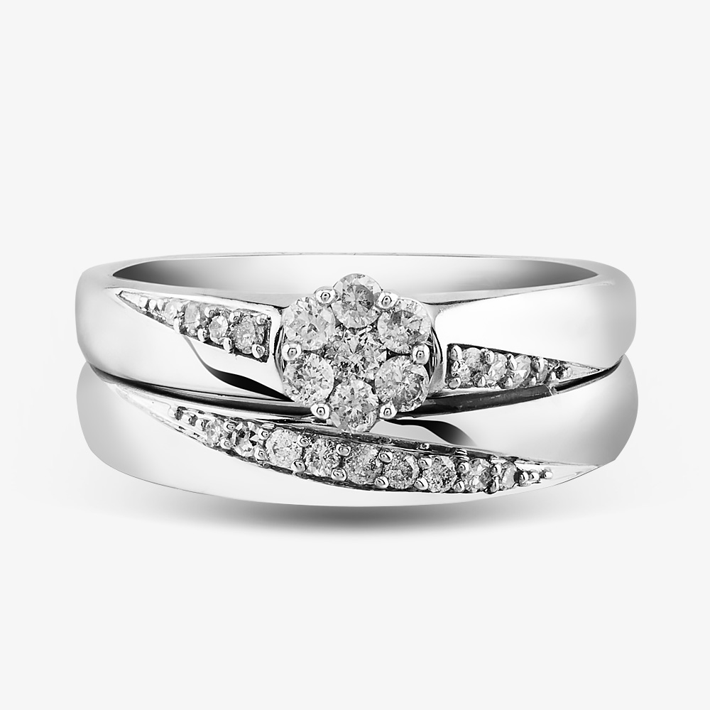 9ct White Gold 0.25ct Diamond Cluster Bridal Set THR15070-25