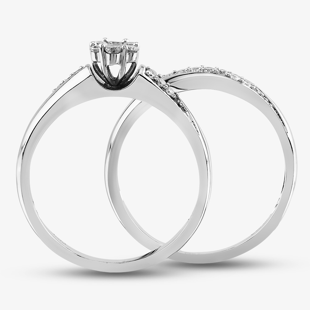 9ct White Gold 0.25ct Diamond Cluster Bridal Set THR15070-25