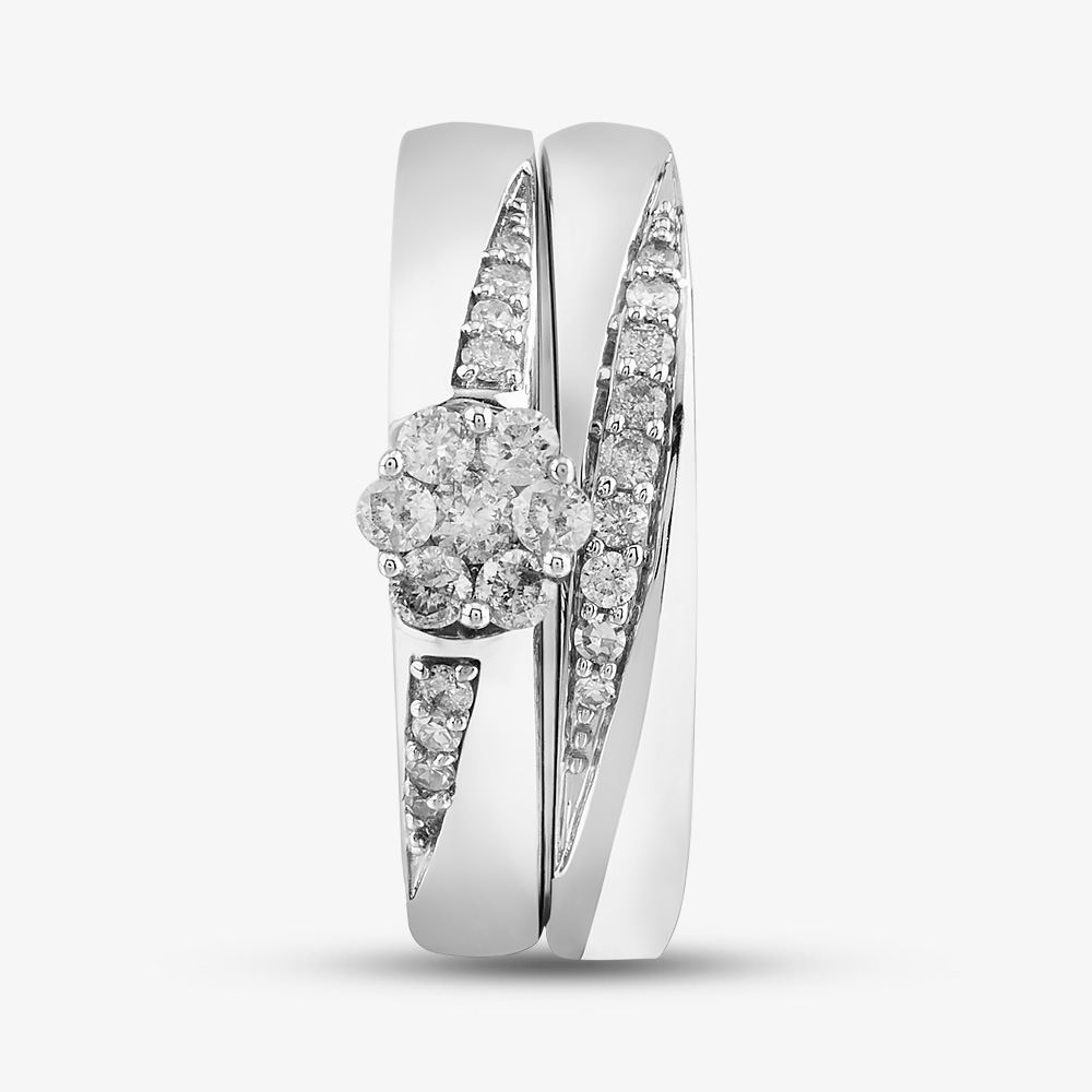 9ct White Gold 0.25ct Diamond Cluster Bridal Set THR15070-25