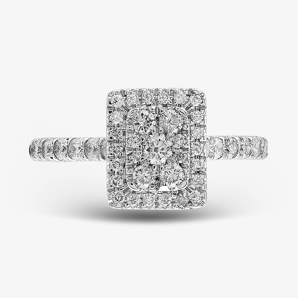 9ct White Gold Diamond Oblong Cluster Ring THR33181-100E