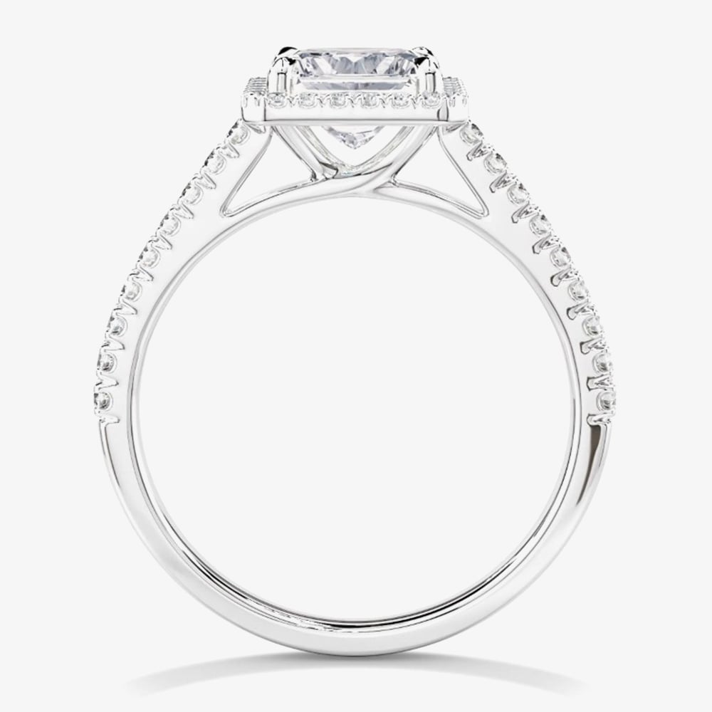 Platinum Excellence Platinum 0.48ct Princess Cut Diamond Shoulder Set Halo Ring ENG4036SMTPLAT