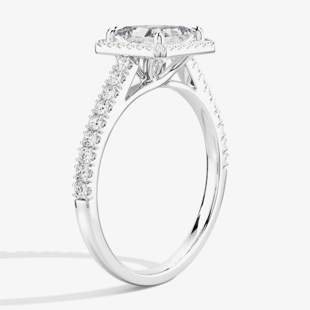 Platinum Excellence Platinum 0.48ct Princess Cut Diamond Shoulder Set Halo Ring ENG4036SMTPLAT