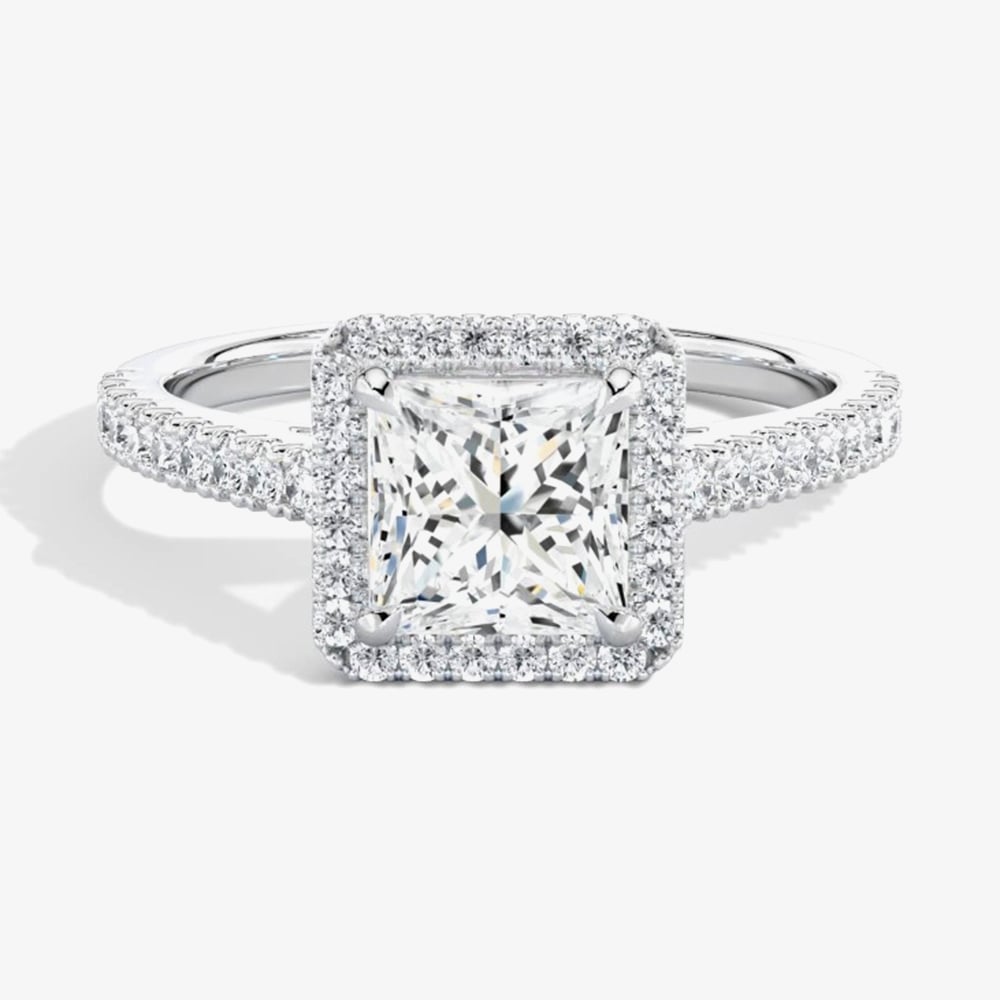 Platinum Excellence Platinum 0.48ct Princess Cut Diamond Shoulder Set Halo Ring ENG4036SMTPLAT