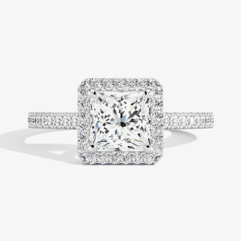 Platinum Excellence Platinum 0.48ct Princess Cut Diamond Shoulder Set Halo Ring ENG4036SMTPLAT
