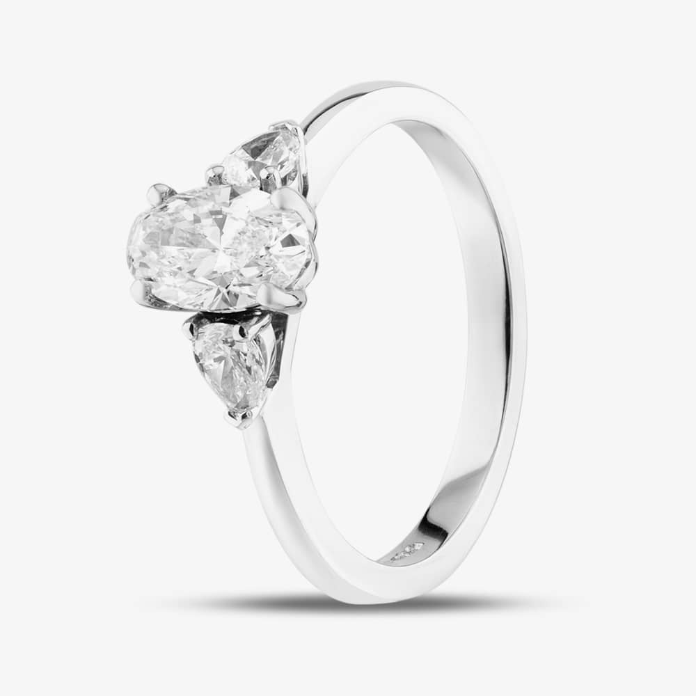 Product photograph of Platinum Certified 1 10ct Oval Amp Pear Cut Diamond Shoulder Set Solitaire Ring Rn10794 from The Jewel Hut