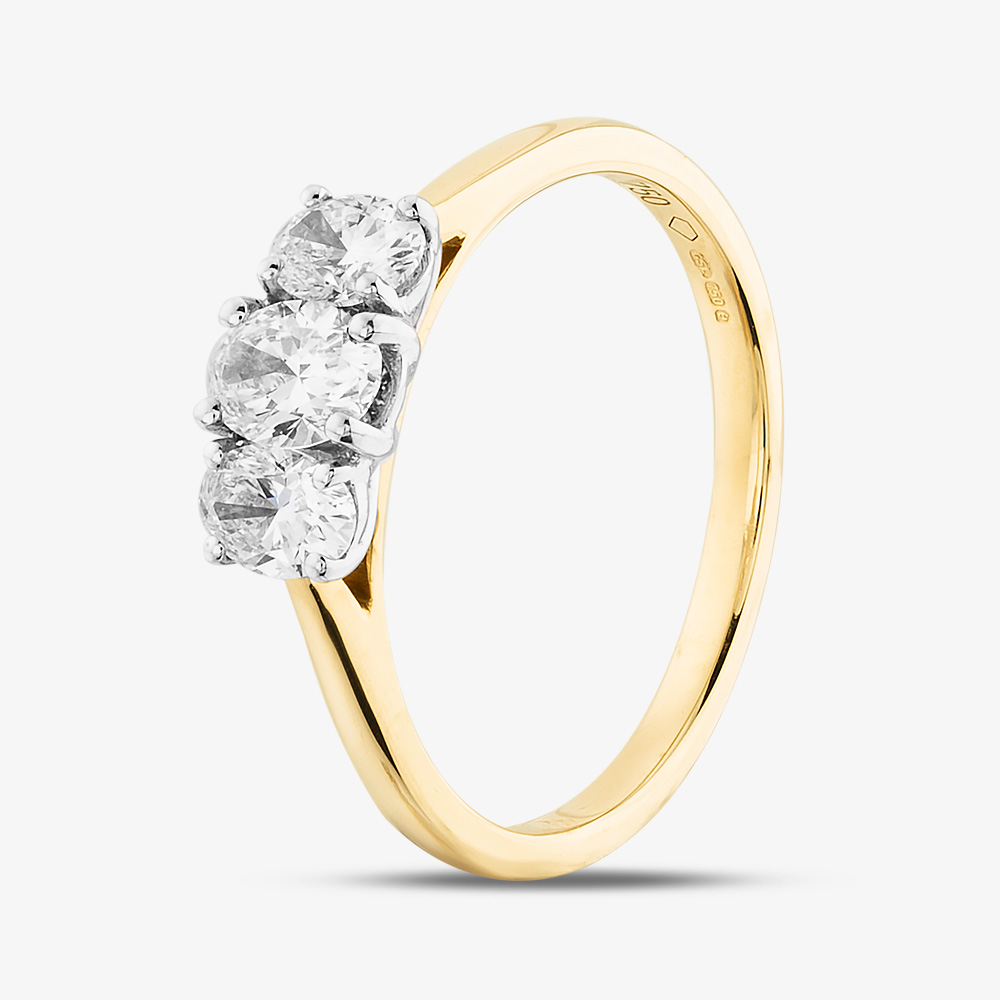 Product photograph of 18ct Yellow Gold 1 06ct Oval Cut Diamond Three Stone Ring Rn6359 18yw from The Jewel Hut