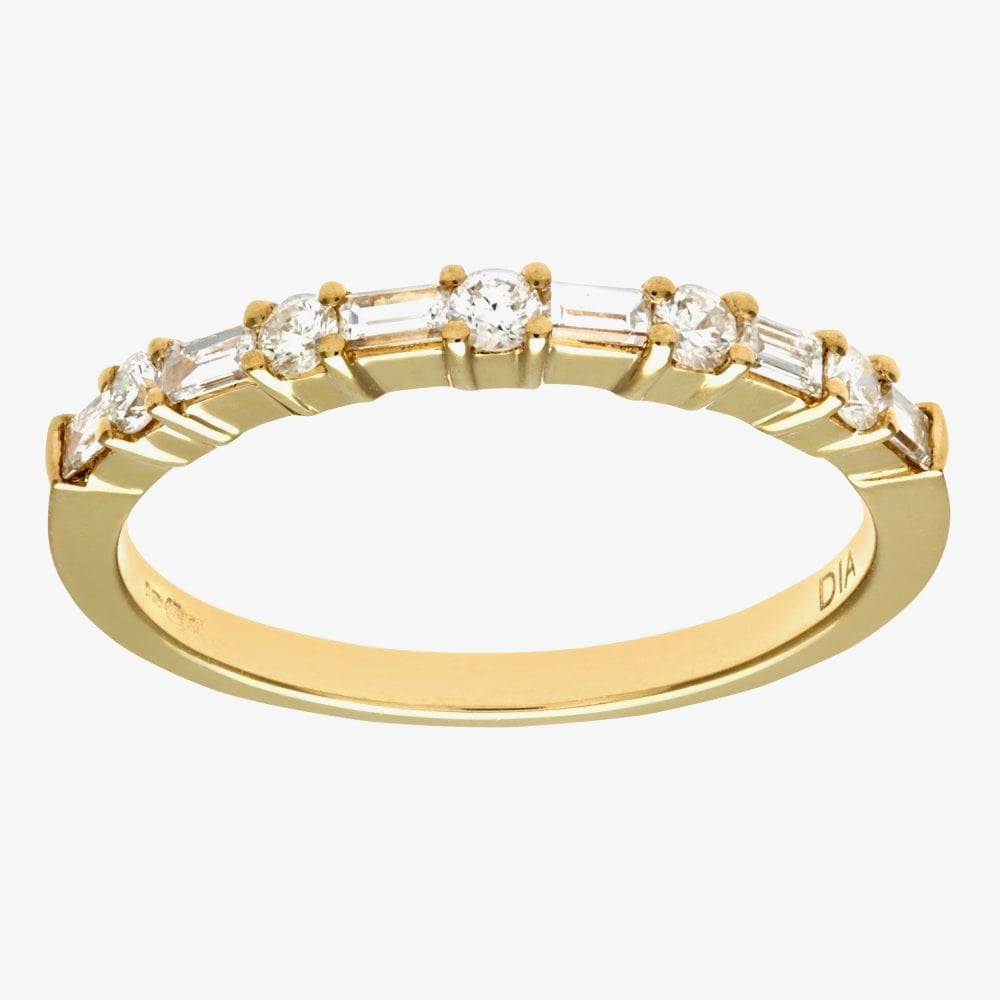 18ct Yellow Gold 0.45ct Baguette & Brilliant Cut Diamond Half Eternity Ring PR09207 18KY