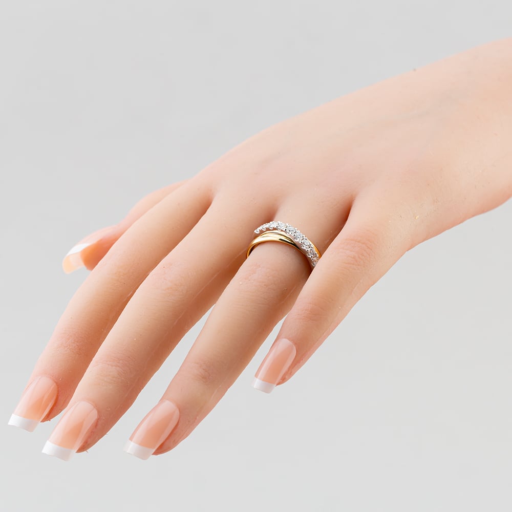 18ct Two Colour Gold Brilliant Cut Three Row Half Eternity Twist Ring R70996