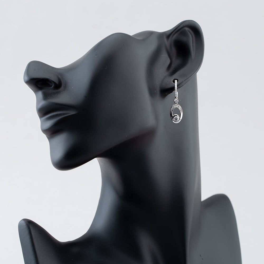 18ct White Gold 0.70ct Brilliant Cut Open Oval Swirl Huggie Dropper Earrings LG306/EA-PR