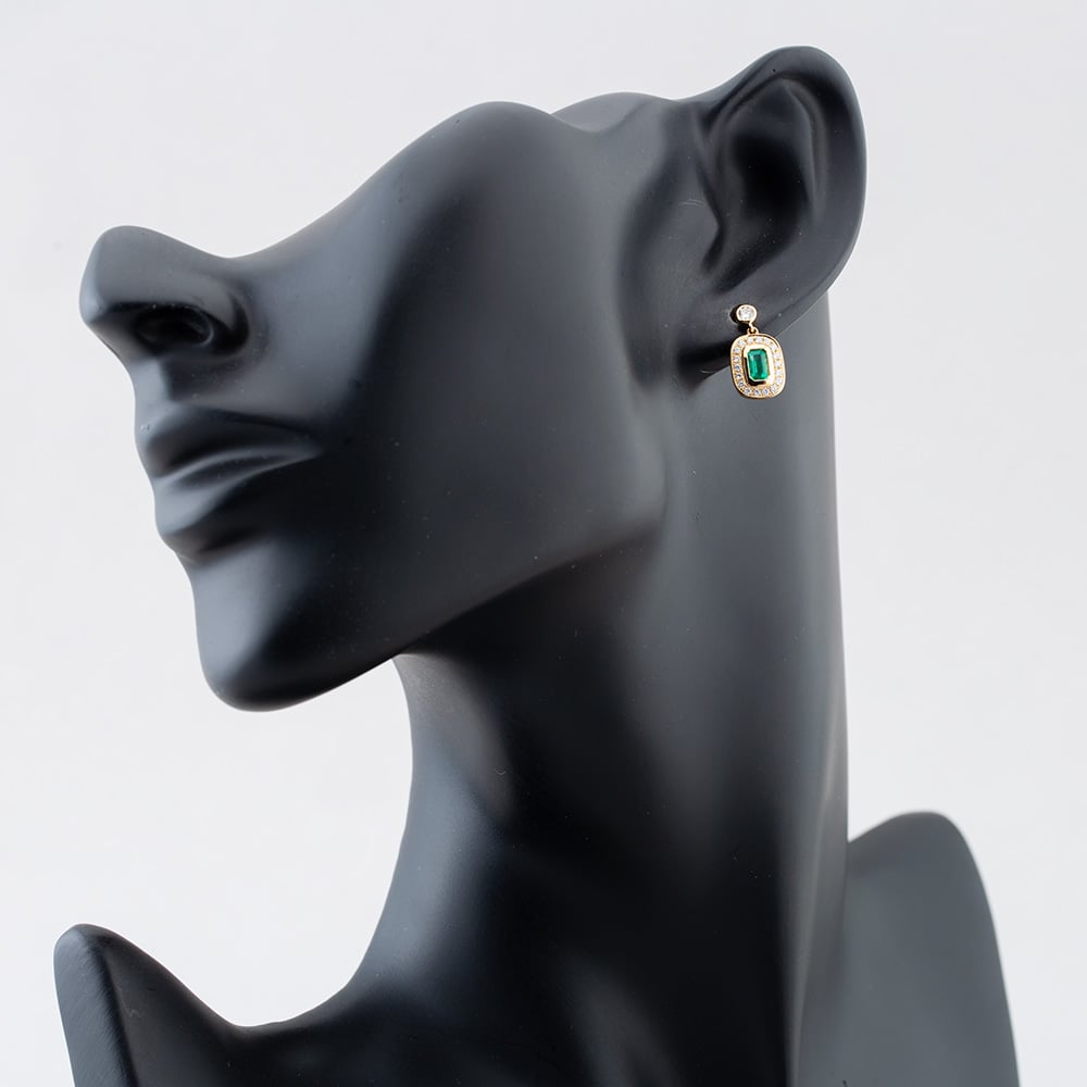 18ct Yellow Gold Emerald Cut Emerald & Brilliant Cut Diamond Dropper Earrings LG327/EA-PR(EM)