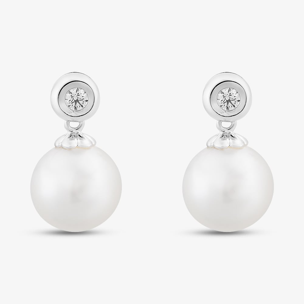 18ct White Gold Freshwater Pearl & Diamond Dropper Earrings EOX70018DD