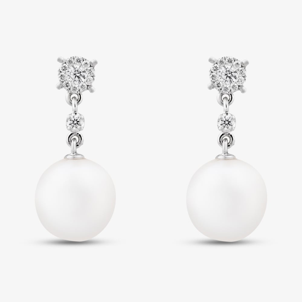 18ct White Gold Freshwater Pearl & Diamond Dropper Earrings EOX70115DD/WG