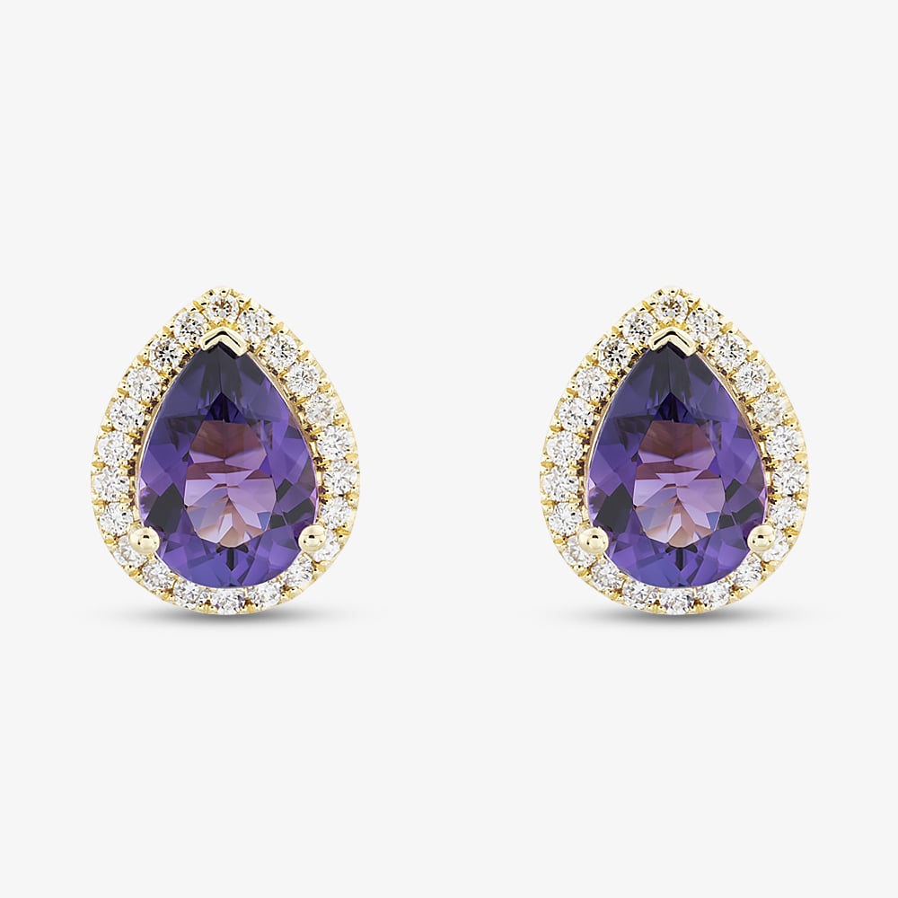 Tivon 18ct Yellow Gold Pear Cut Amethyst & Diamond Stud Earrings EY-0874-AM