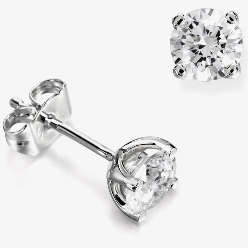 Product photograph of 18ct White Gold 0 60ct Round Brilliant 4 Claw Diamond Earrings Erg241 4 0 Pr from The Jewel Hut