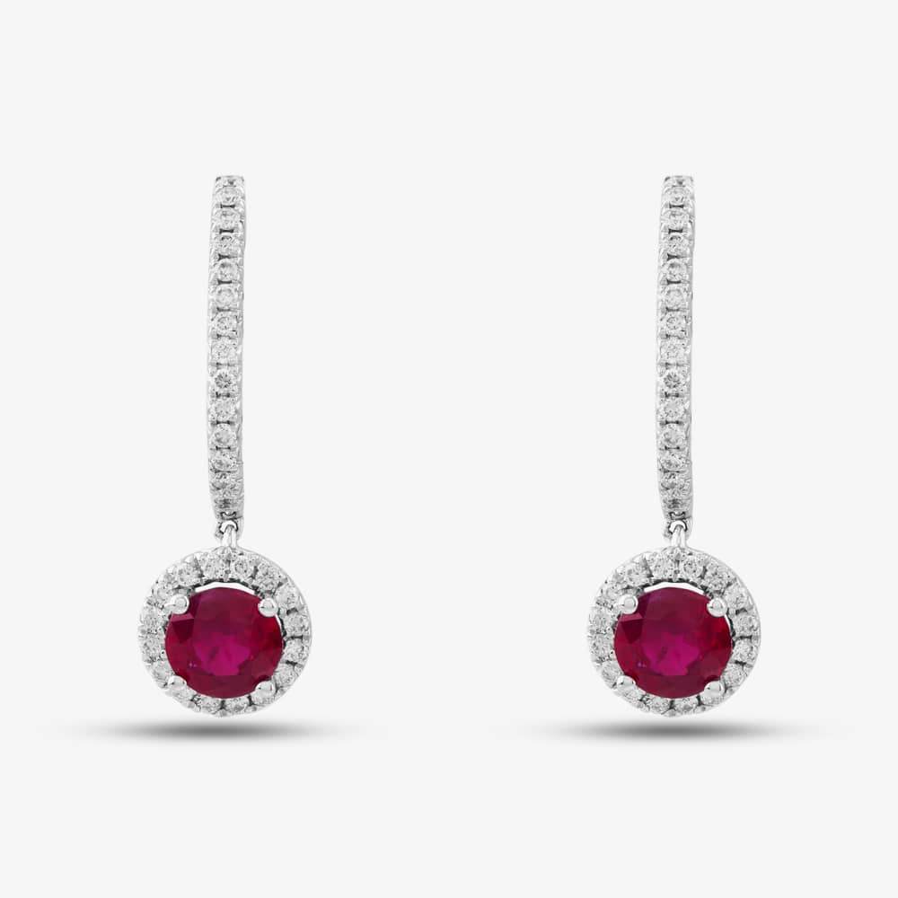 18ct White Gold Brilliant Cut Ruby & Diamond Hoop Earrings E39071GW18RB