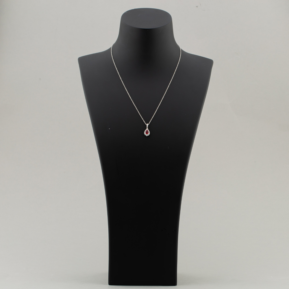 18ct White Gold 1.10ct Pear Cut Ruby & 0.41ct Brilliant Cut Diamond Pendant Necklace LG238/EA(RU)-PR