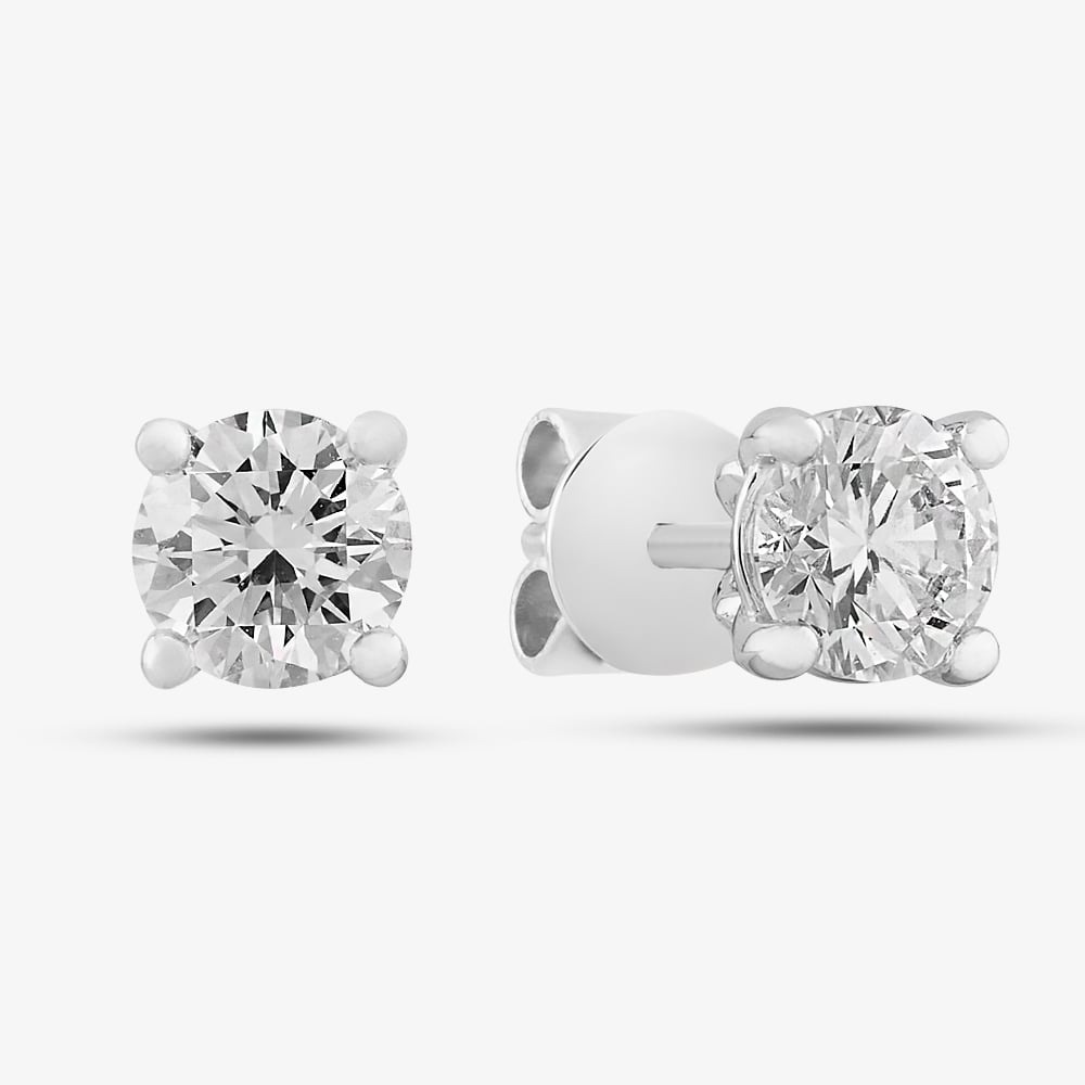 Product photograph of 18ct White Gold Certificated 1 03ct Round Brilliant Diamond Stud Earrings 15960115 16023173 from The Jewel Hut