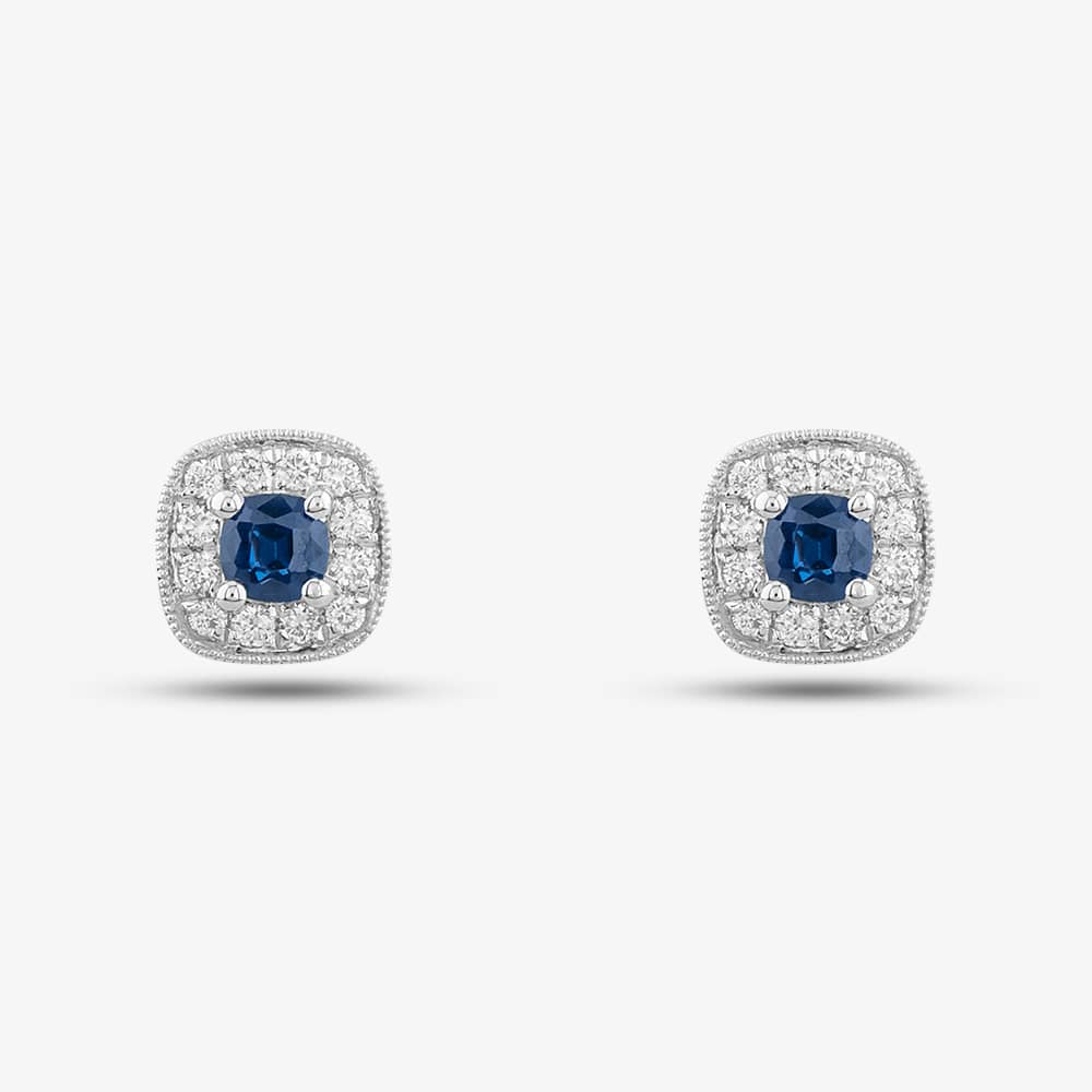 18ct White Gold 0.33ct Sapphire & 0.15ct Brilliant Cut Diamond Halo Stud Earrings 29467