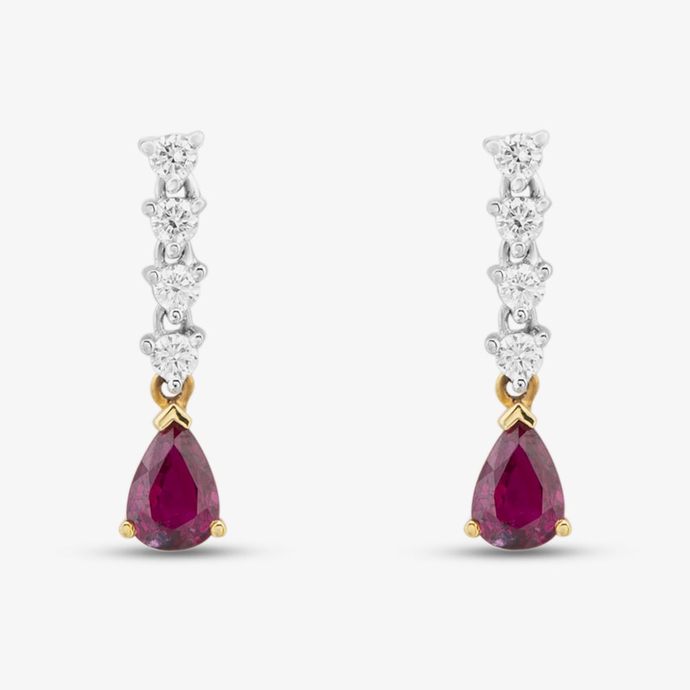 18ct Two Colour Gold Ruby & Diamond Dropper Earrings 39724