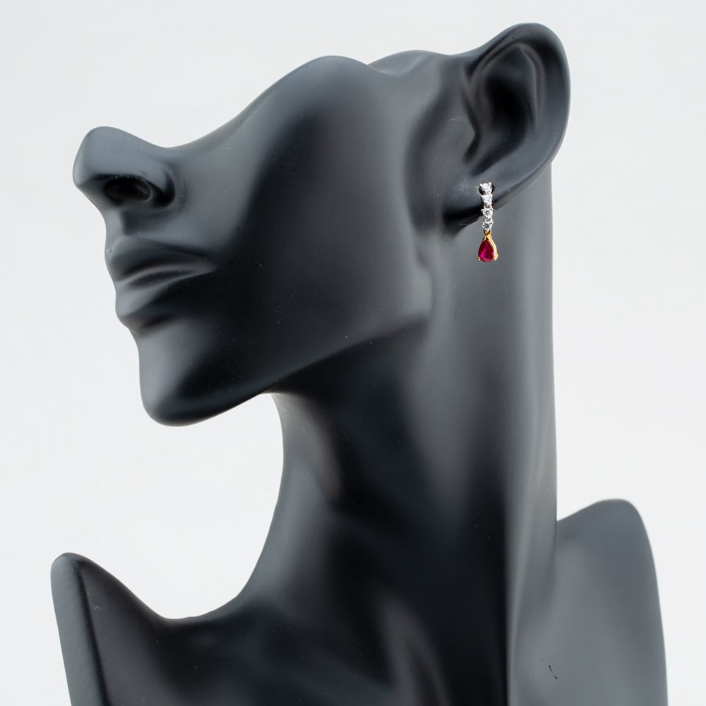 18ct Two Colour Gold Ruby & Diamond Dropper Earrings 39724
