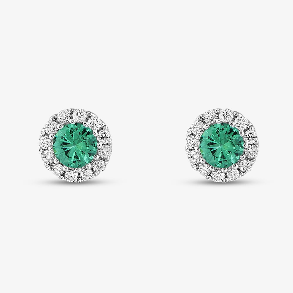 18ct White Gold Emerald & Diamond Cluster Stud Earrings 46845