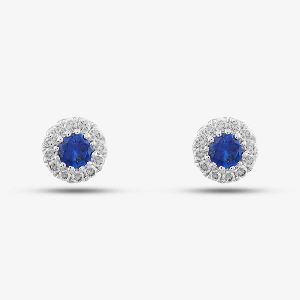 18ct White Gold Sapphire & Diamond Halo Stud Earrings 26845