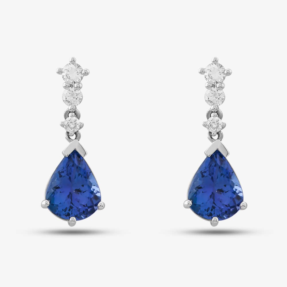 18ct White Gold 3.40ct Pear Cut Tanzania & 0.37ct Brilliant Cut Diamond Dropper Earrings LG245/EA-PR(TAN)
