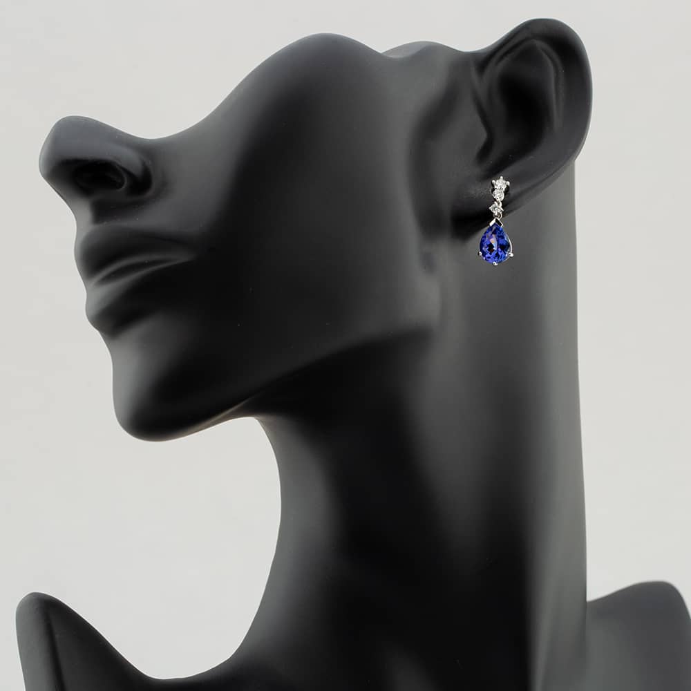 18ct White Gold 3.40ct Pear Cut Tanzania & 0.37ct Brilliant Cut Diamond Dropper Earrings LG245/EA-PR(TAN)