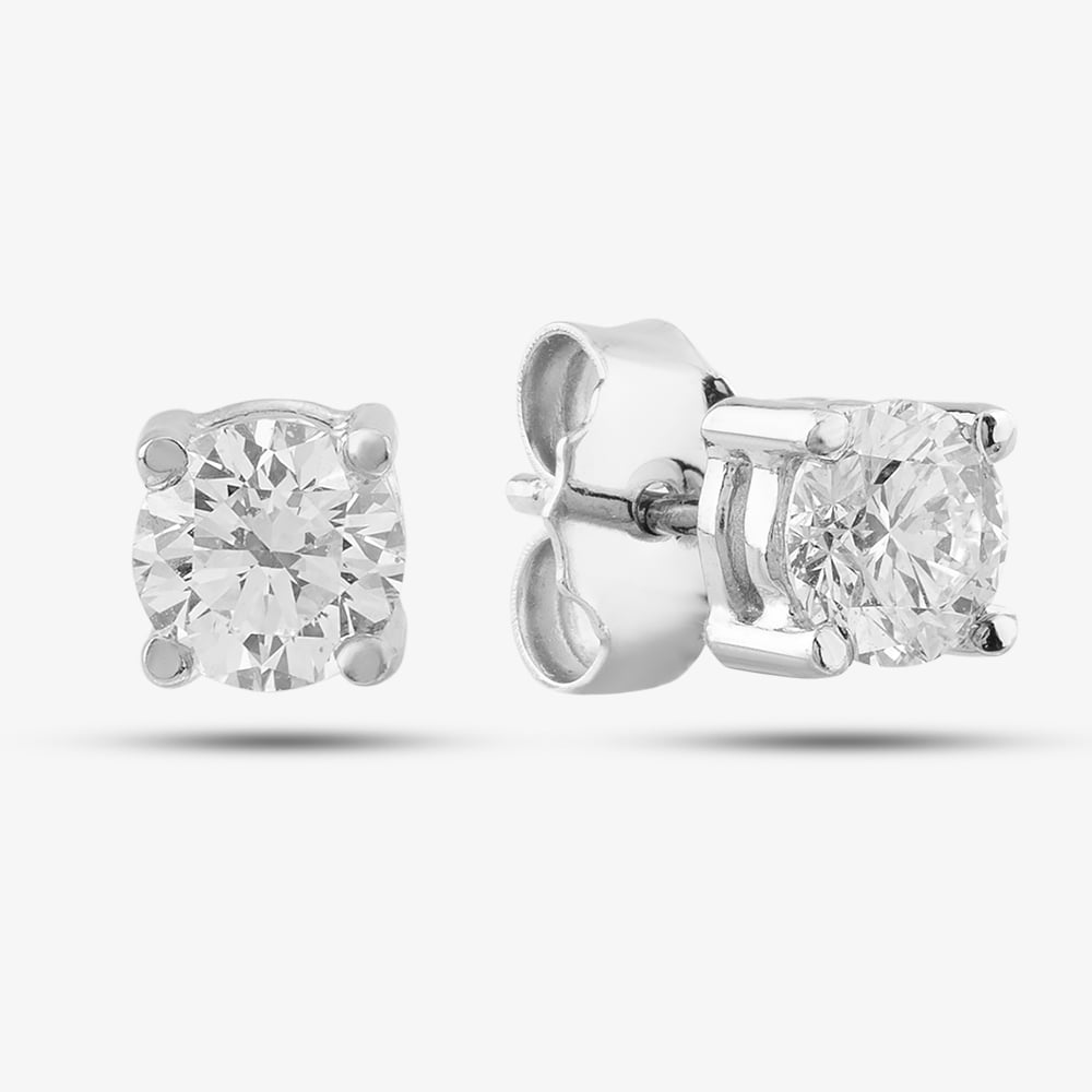 Product photograph of 18ct White Gold 1 00ct Brilliant Cut Diamond Solitaire Stud Earrings Bmocj Wg from The Jewel Hut