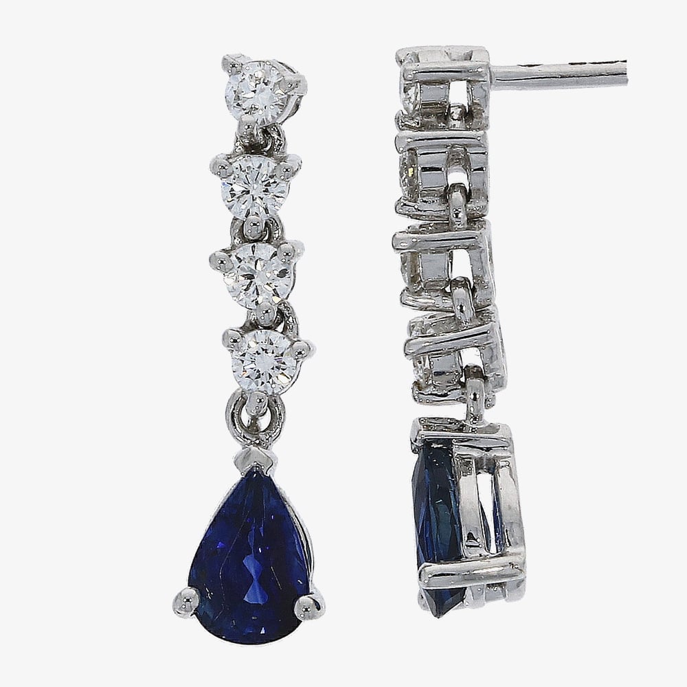 18ct White Gold Five Stone Sapphire Diamond Dropper Stud Earrings 29724