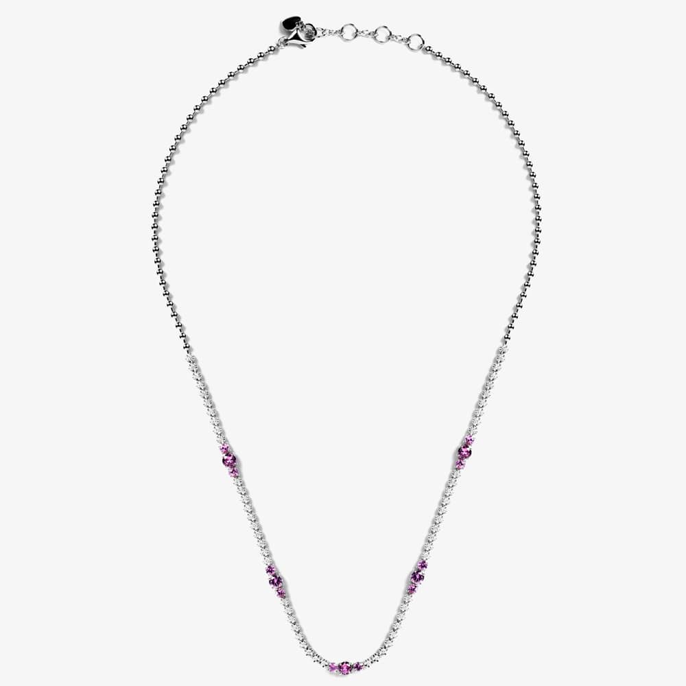 18ct White Gold 2.75ct Pink Sapphire & 0.60ct Brilliant Cut Diamond Half Tennis Necklace HSN1062(PS)