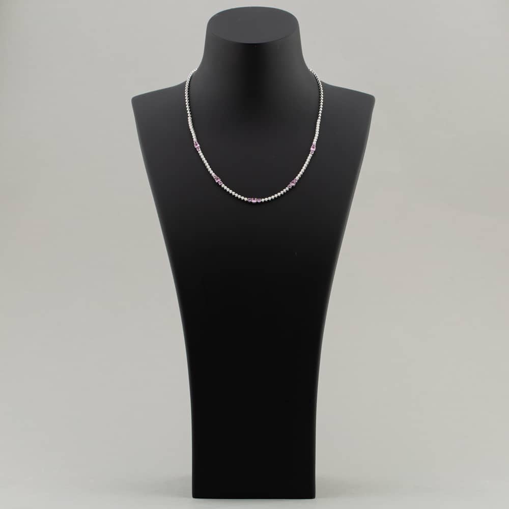 18ct White Gold 2.75ct Pink Sapphire & 0.60ct Brilliant Cut Diamond Half Tennis Necklace HSN1062(PS)