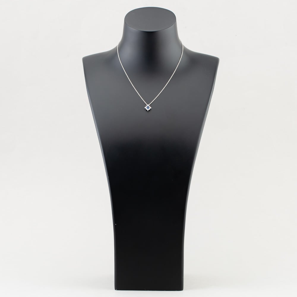 18ct White Gold 0.43ct Sapphire & 0.18ct Brilliant Cut Diamond Star Halo Necklace 29292