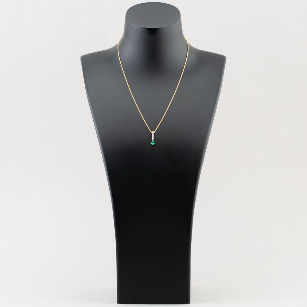 18ct Yellow Gold 0.40ct Pear Cut Emerald & 0.15ct Brilliant Cut Diamond Pendant Necklace 49290