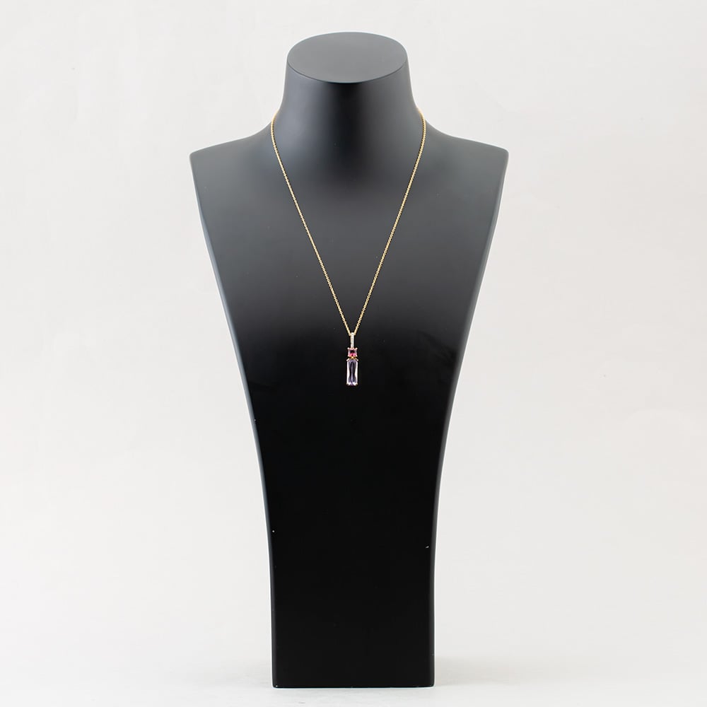 18ct Yellow Gold Multi Cut Amethyst & Topaz & 0.06ct Diamond Pendant Necklace LG320/PA(PTO/AM)
