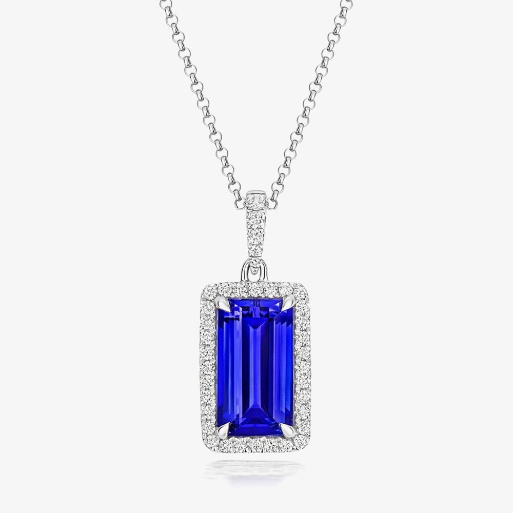Tivon 18ct White Gold 4.06ct Emerald Cut Tanzanite &amp; Diamond Royale Pendant PW-0994-TZ