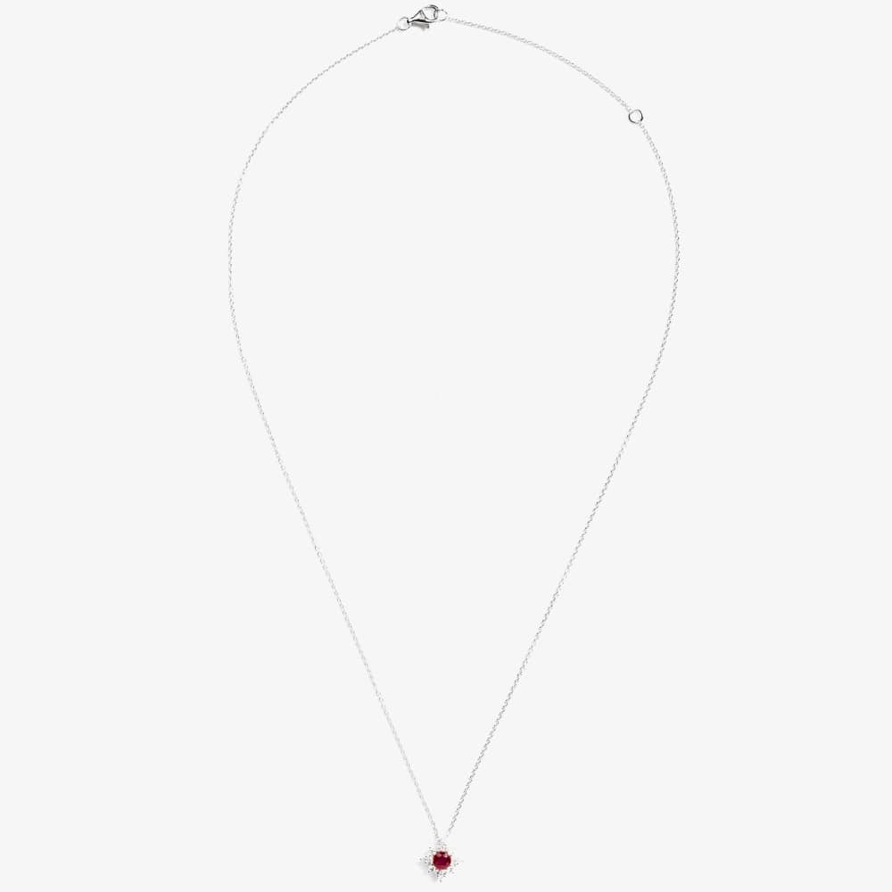 18ct White Gold Brilliant Cut Ruby & Diamond Star Necklace 39292G2