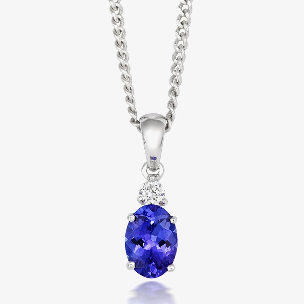 Product photograph of Tivon Classic 18ct White Gold Oval Tanzanite Amp Diamond Necklace Cpw1sov7tz from The Jewel Hut