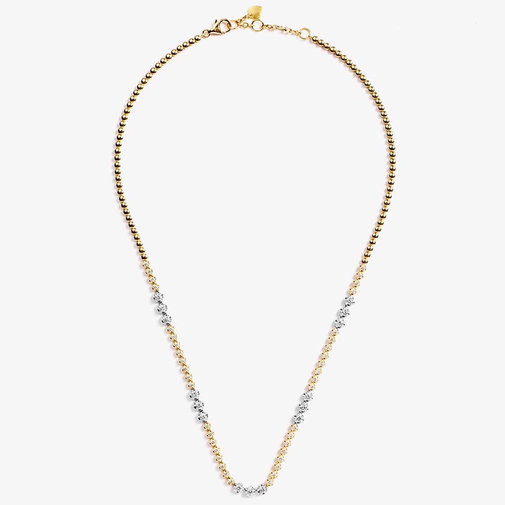 18ct Two Colour Gold 3.00ct Brilliant Cut Diamond Half Tennis Necklace HSN1055(3.00CT)S