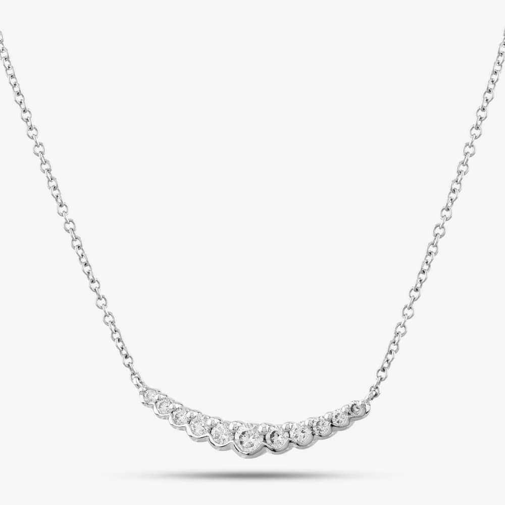 Product photograph of 18ct White Gold 0 52ct Brilliant Cut Graduated Curve Necklace Lg255 Na from The Jewel Hut