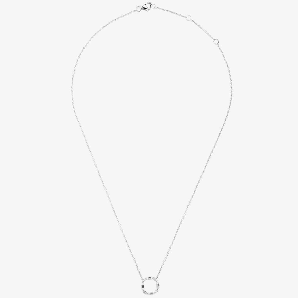 18ct White Gold 0.36ct Baguette & Brilliant Cut Diamond Open Circle Necklace LG253/NA
