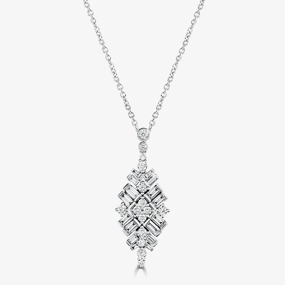 18ct White Gold 1.82ct Baguette &amp; Brilliant Cut Diamond Fancy Drop Pendant  LG201/PA