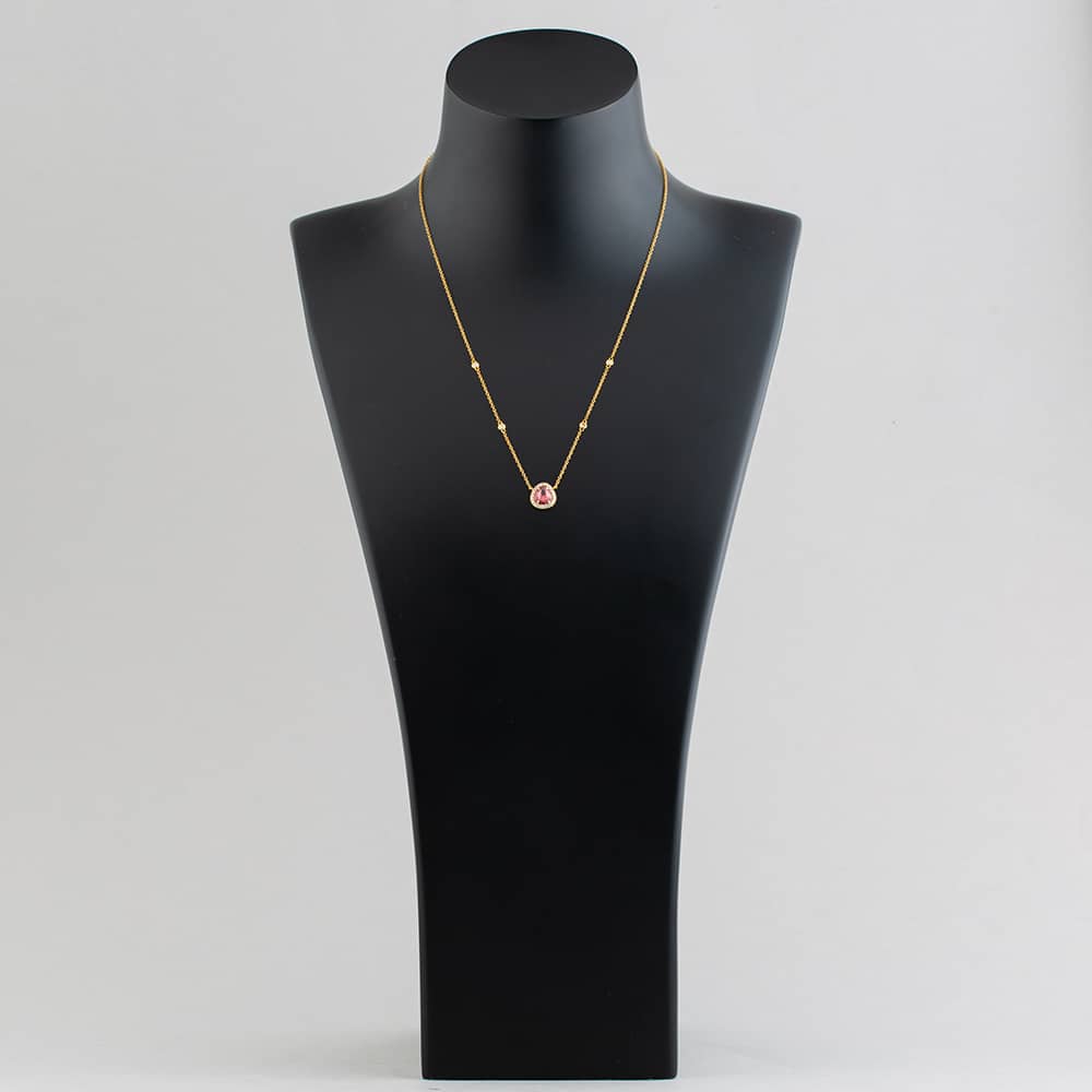 18ct Yellow Gold 1.06ct Pink Sapphire & 0.22ct Brilliant Cut Diamond Halo Necklace NTX1663 18YG