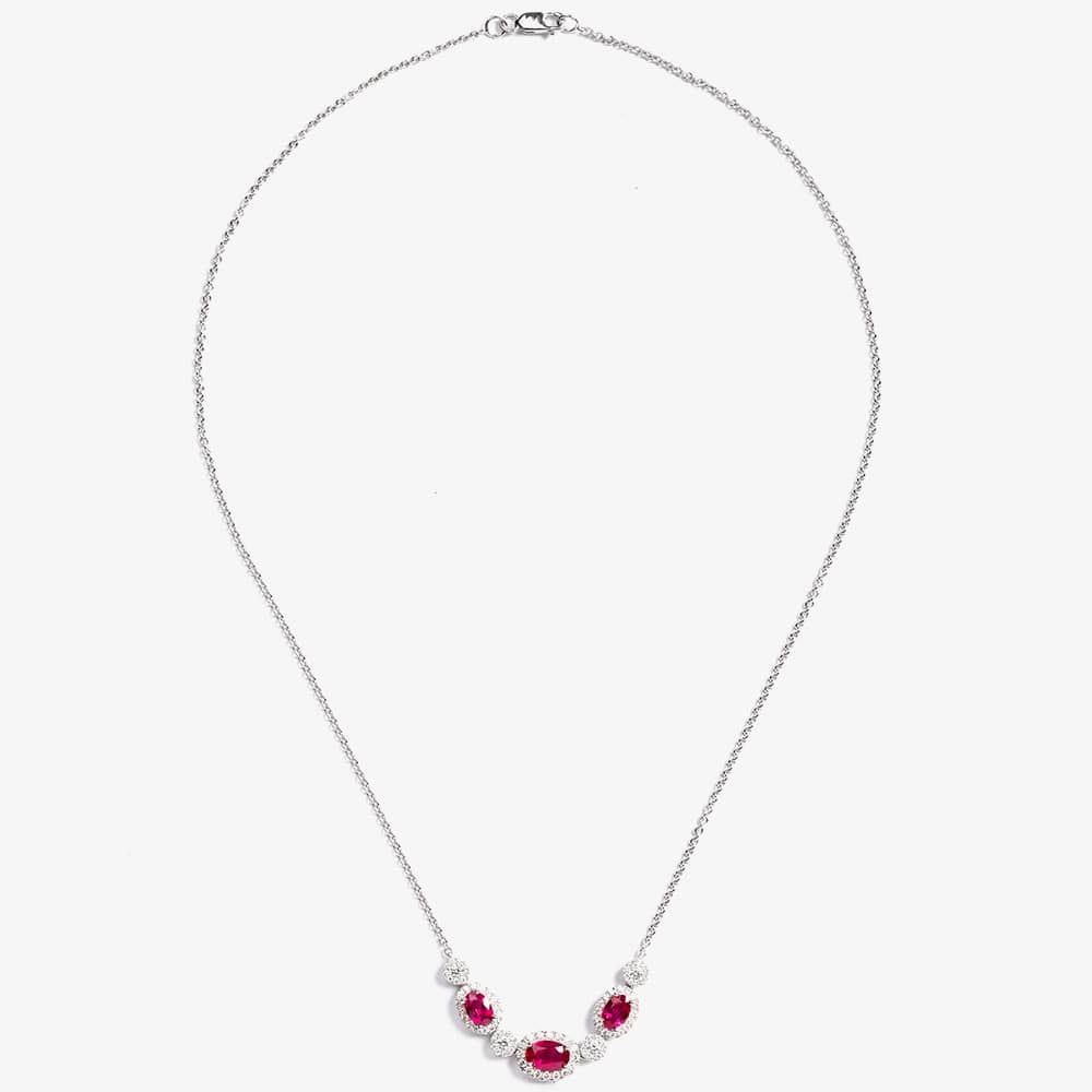 18ct White Gold 1.67ct Oval Cut Ruby & 0.68ct Brilliant Cut Diamond Halo Necklace N02990R 18KW