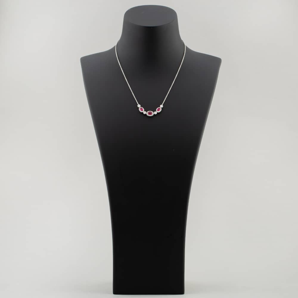 18ct White Gold 1.67ct Oval Cut Ruby & 0.68ct Brilliant Cut Diamond Halo Necklace N02990R 18KW