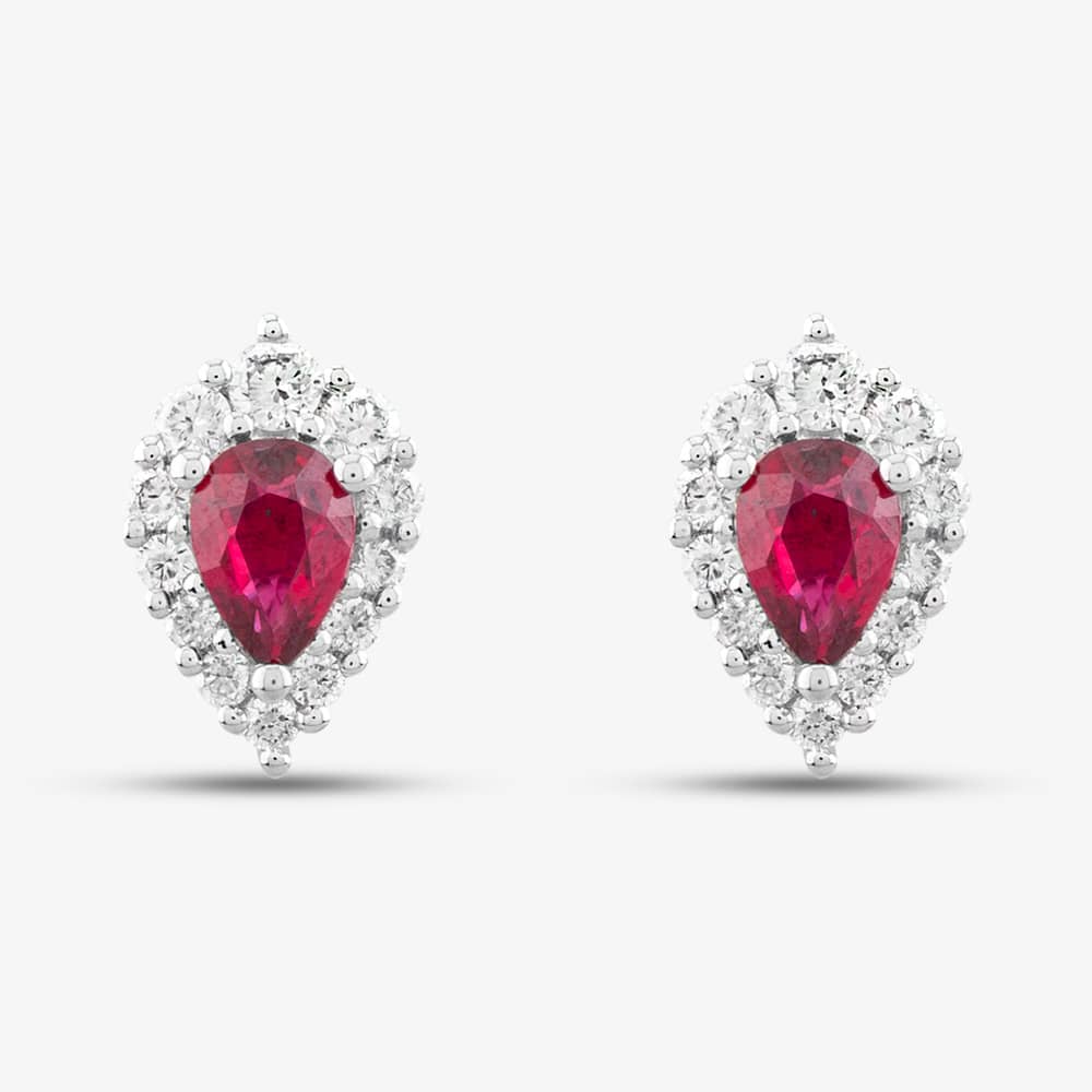 18ct White Gold 0.80ct Pear Cut Ruby & 0.28ct Brilliant Cut Diamond Stud Earrings LG238/PA(RU)