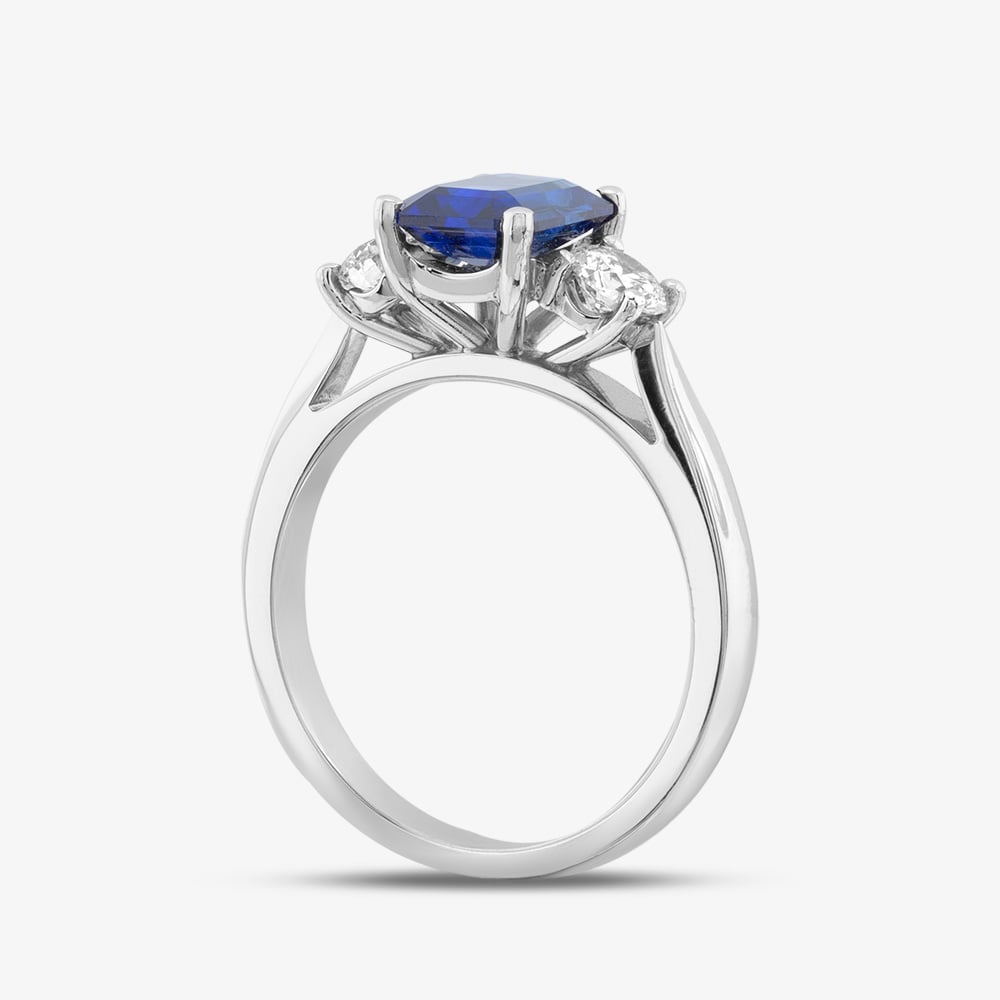Platinum 1.61ct Emerald Cut Sapphire & 0.50ct Brilliant Cut Diamond Shoulder Set Solitaire Ring 20180H