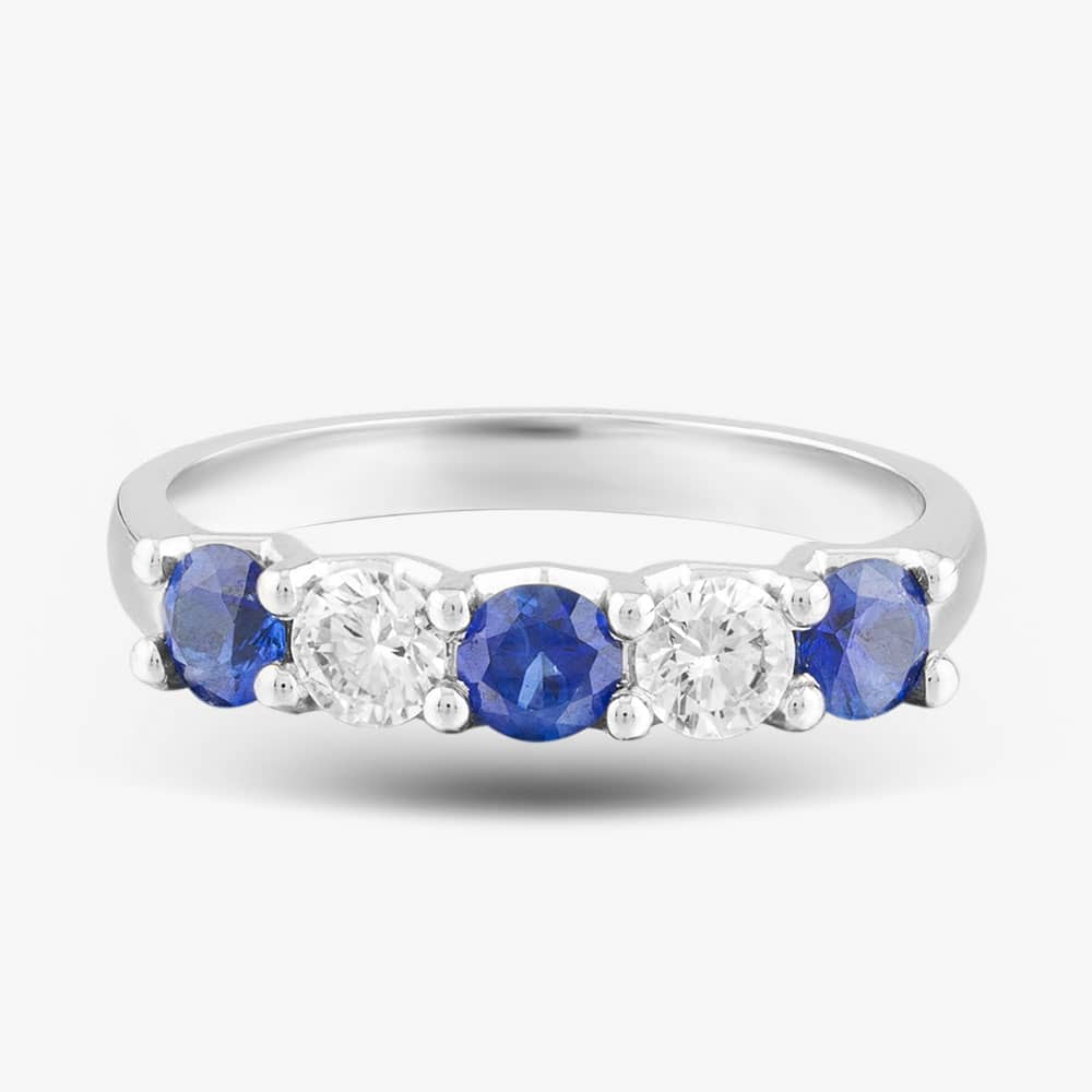 Platinum Blue 0.72ct Sapphire & 0.43ct Brilliant Cut Diamond Half Eternity Ring 22707